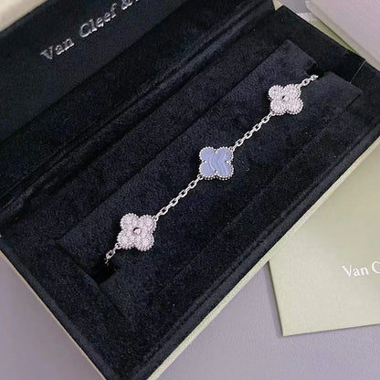 [⭐Sparkve] CLOVER 5 MOTIF PURPLE CHALCEDONY BRACELET COLLECTION