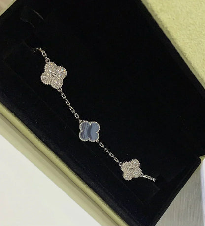 [⭐Sparkve] CLOVER 5 MOTIF PURPLE CHALCEDONY BRACELET COLLECTION