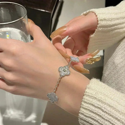 [⭐Sparkve] CLOVER 5 MOTIF PURPLE CHALCEDONY BRACELET COLLECTION
