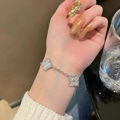 [⭐Sparkve] CLOVER 5 MOTIF PURPLE CHALCEDONY BRACELET COLLECTION