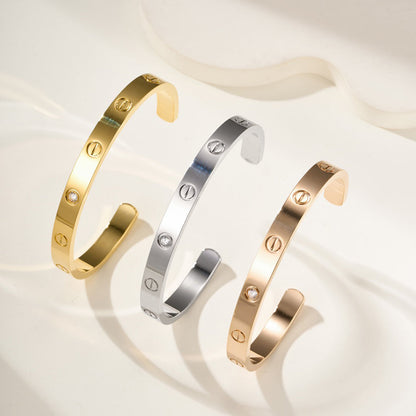 [⭐Sparkve]LOVE BRACELET 6.1MM 1 DIAMOND OPEN CUFF