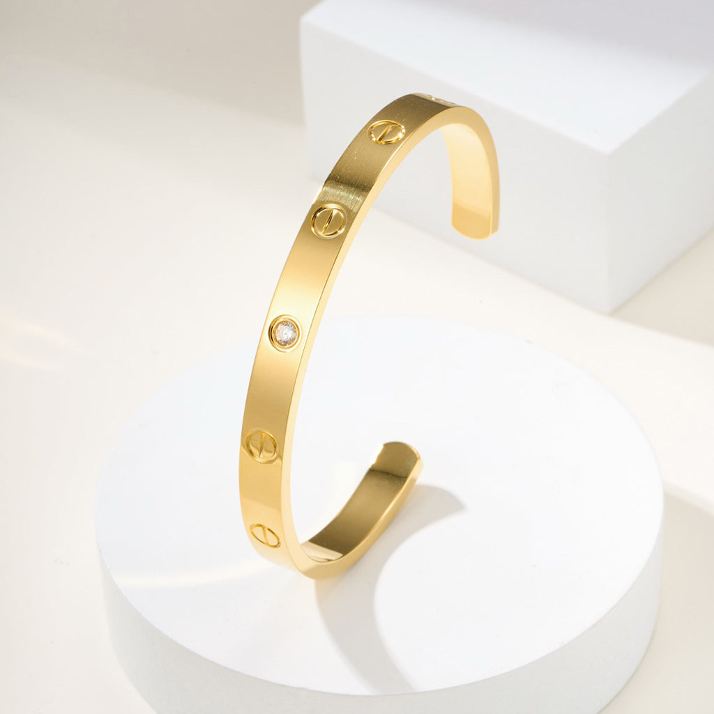 [⭐Sparkve]LOVE BRACELET 6.1MM 1 DIAMOND OPEN CUFF