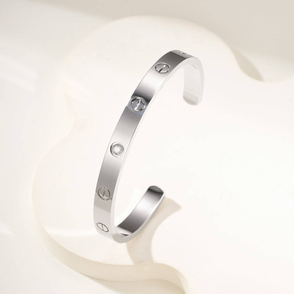 [⭐Sparkve]LOVE BRACELET 6.1MM 1 DIAMOND OPEN CUFF