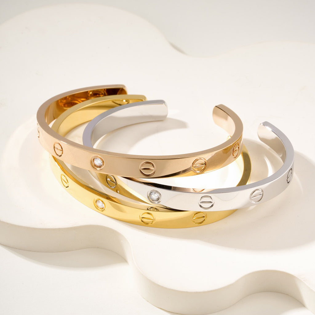 [⭐Sparkve]LOVE BRACELET 6.1MM 1 DIAMOND OPEN CUFF