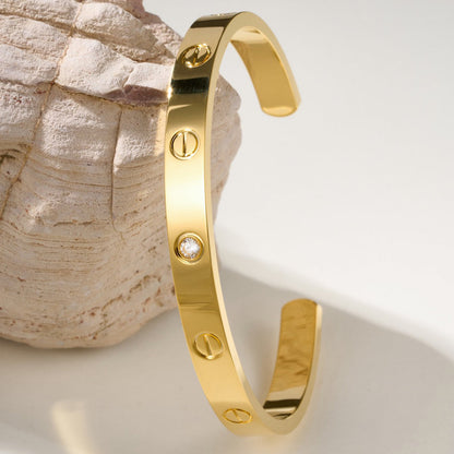 [⭐Sparkve]LOVE BRACELET 6.1MM 1 DIAMOND OPEN CUFF