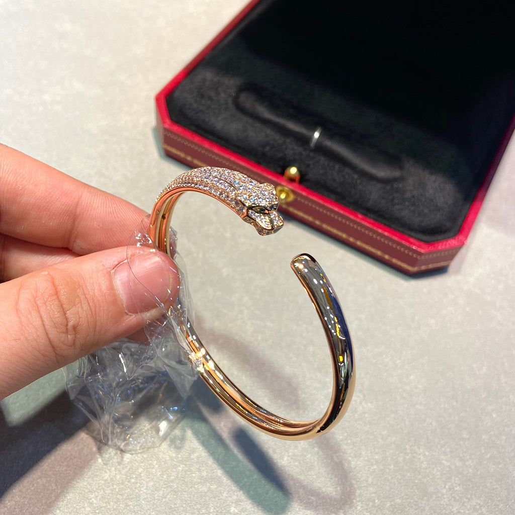 [⭐Sparkve]PANTHERE HALF DIAMOND OPEN BRACELET