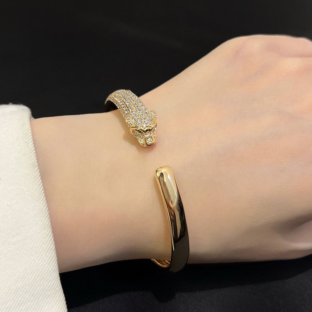 [⭐Sparkve]PANTHERE HALF DIAMOND OPEN BRACELET