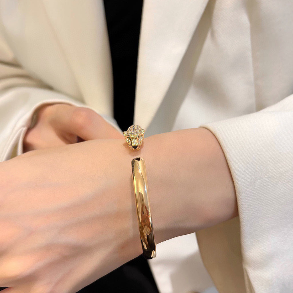 [⭐Sparkve]PANTHERE HALF DIAMOND OPEN BRACELET