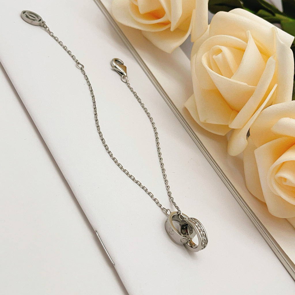 [⭐Sparkve]LOVE DOUBLE RING HALF DIAMOND BRACELET