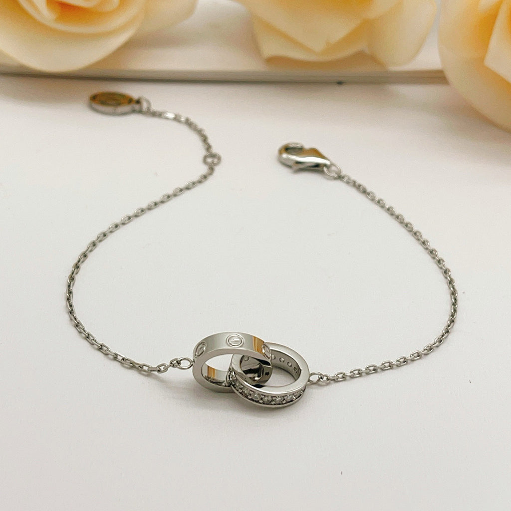 [⭐Sparkve]LOVE DOUBLE RING HALF DIAMOND BRACELET