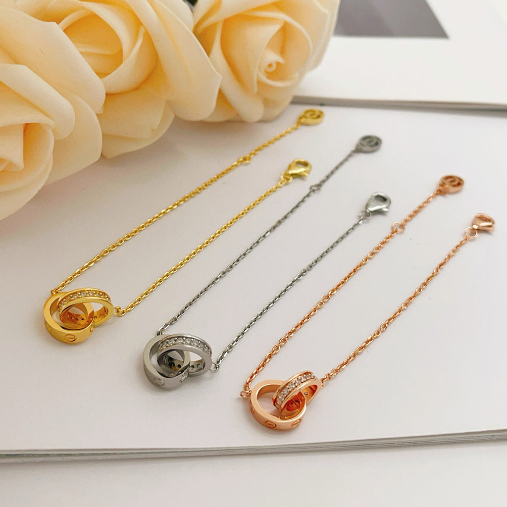 [⭐Sparkve]LOVE DOUBLE RING HALF DIAMOND BRACELET
