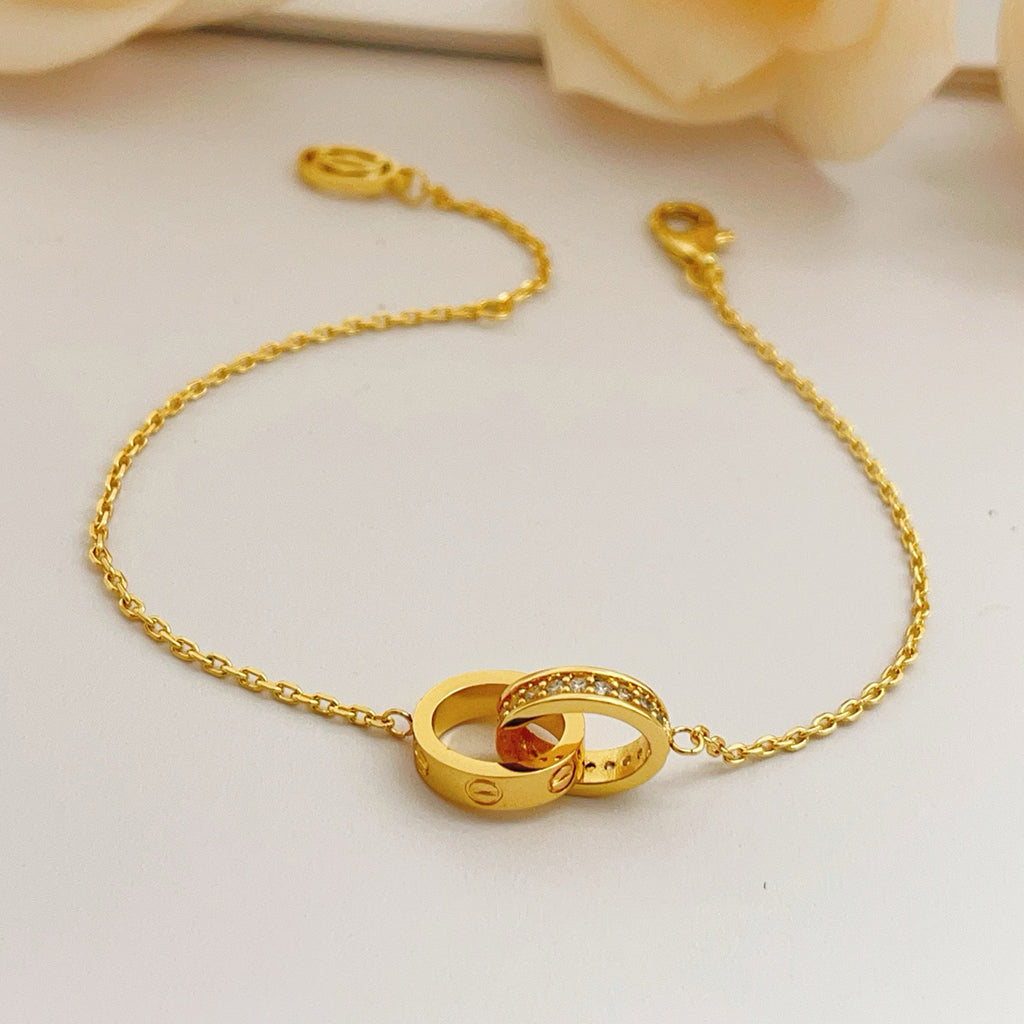 [⭐Sparkve]LOVE DOUBLE RING HALF DIAMOND BRACELET