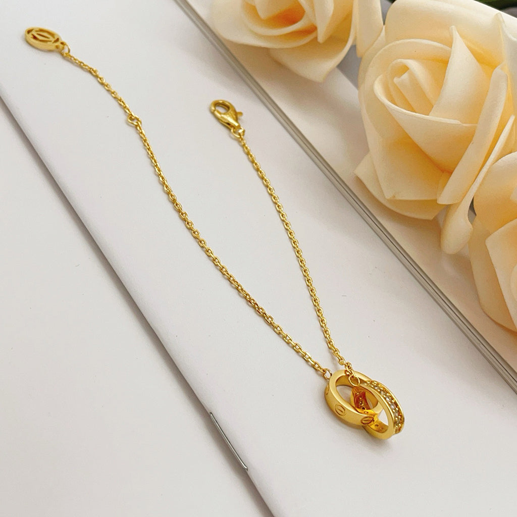 [⭐Sparkve]LOVE DOUBLE RING HALF DIAMOND BRACELET