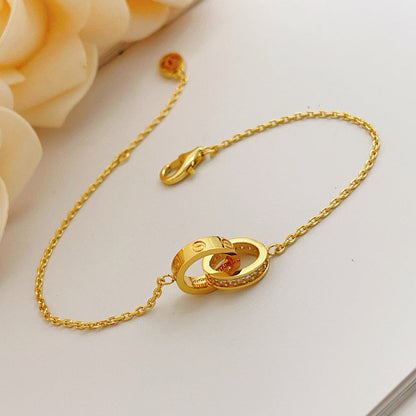 [⭐Sparkve]LOVE DOUBLE RING HALF DIAMOND BRACELET