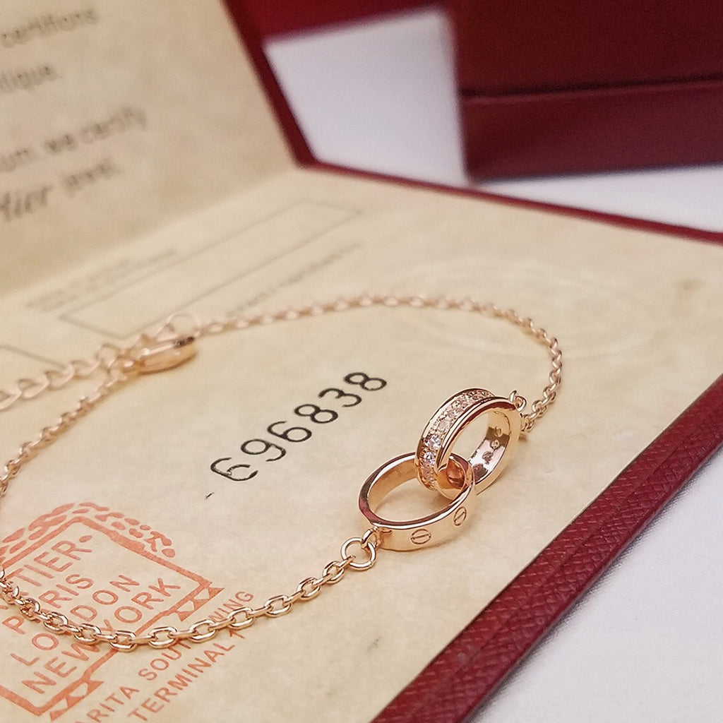 [⭐Sparkve]LOVE DOUBLE RING HALF DIAMOND BRACELET