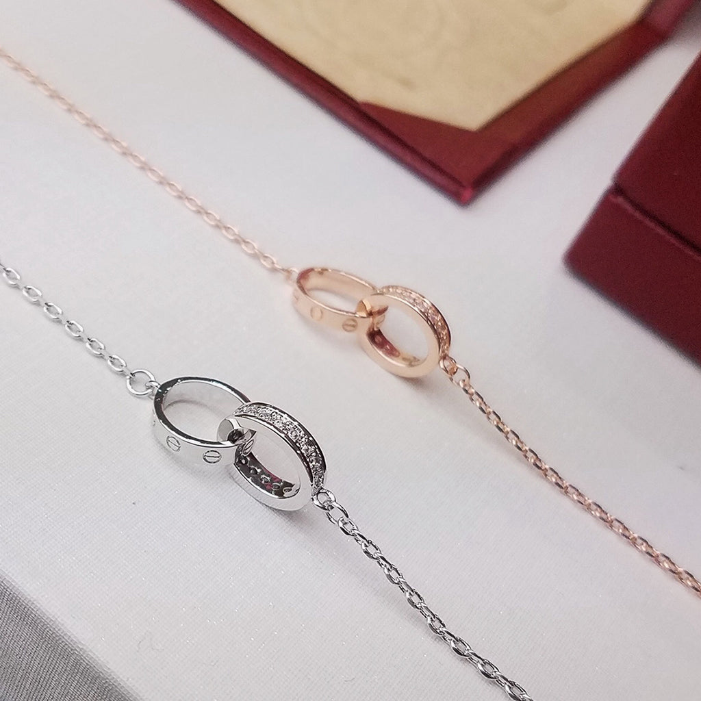 [⭐Sparkve]LOVE DOUBLE RING HALF DIAMOND BRACELET