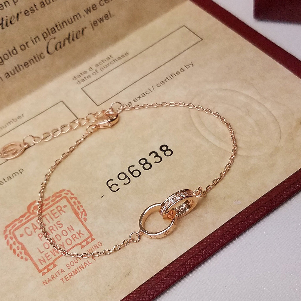 [⭐Sparkve]LOVE DOUBLE RING HALF DIAMOND BRACELET