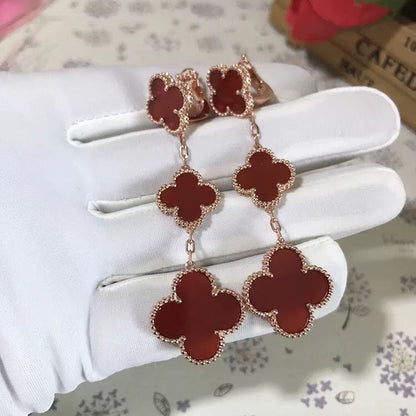 [⭐Sparkve]CLOVER 3 MOTIF CARNELIAN DROP EARRINGS