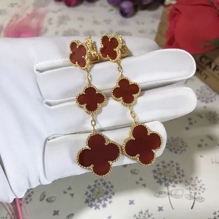 [⭐Sparkve]CLOVER 3 MOTIF CARNELIAN DROP EARRINGS