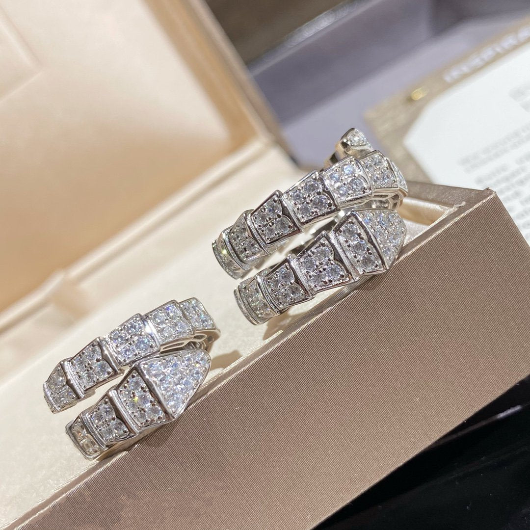 [⭐Sparkve]SERPENTI DOUBLE RING SILVER DIAMOND PAVED