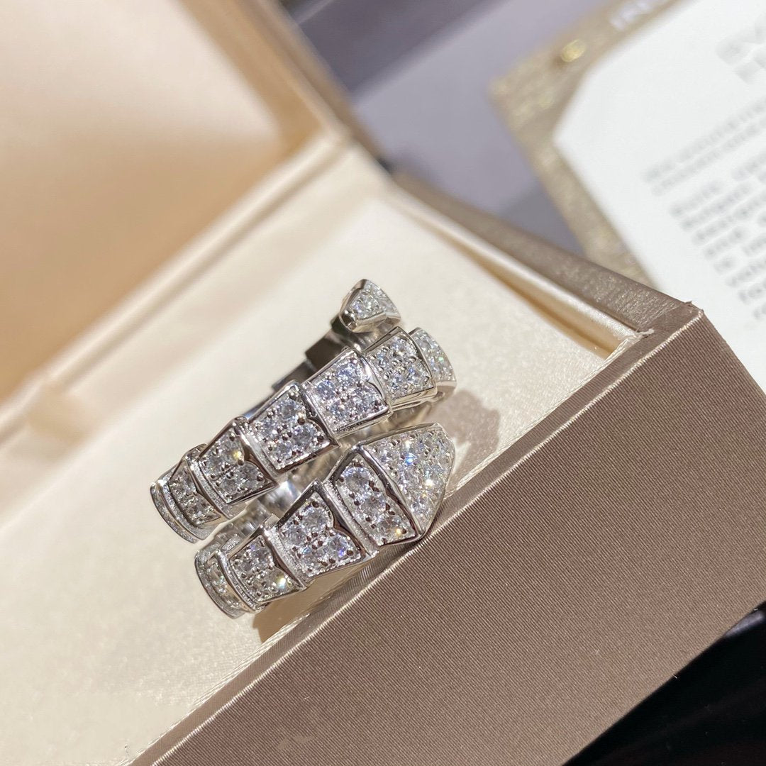[⭐Sparkve]SERPENTI DOUBLE RING SILVER DIAMOND PAVED