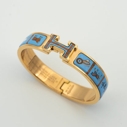 [⭐Sparkve]H PINK GOLD BRACELET BLUE CERAMIC