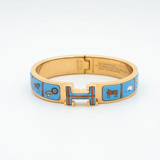[⭐Sparkve]H PINK GOLD BRACELET BLUE CERAMIC