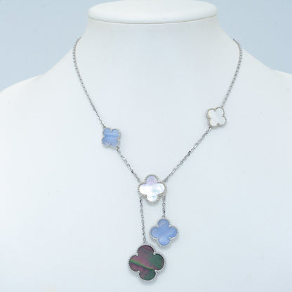 [⭐Sparkve]CLOVER MOP CHALCEDONY NECKLACE SILVER 6 MOTIF