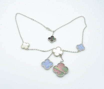[⭐Sparkve]CLOVER MOP CHALCEDONY NECKLACE SILVER 6 MOTIF