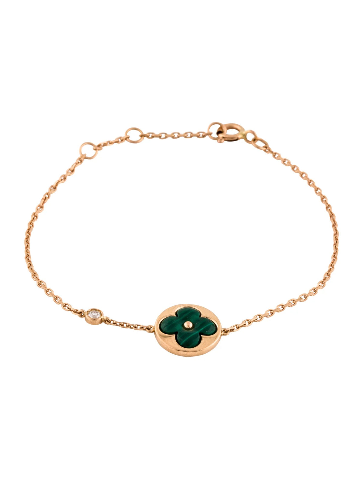 [⭐Sparkve]SUN MALACHITE 1 DIAMOND PINK GOLD BRACELET