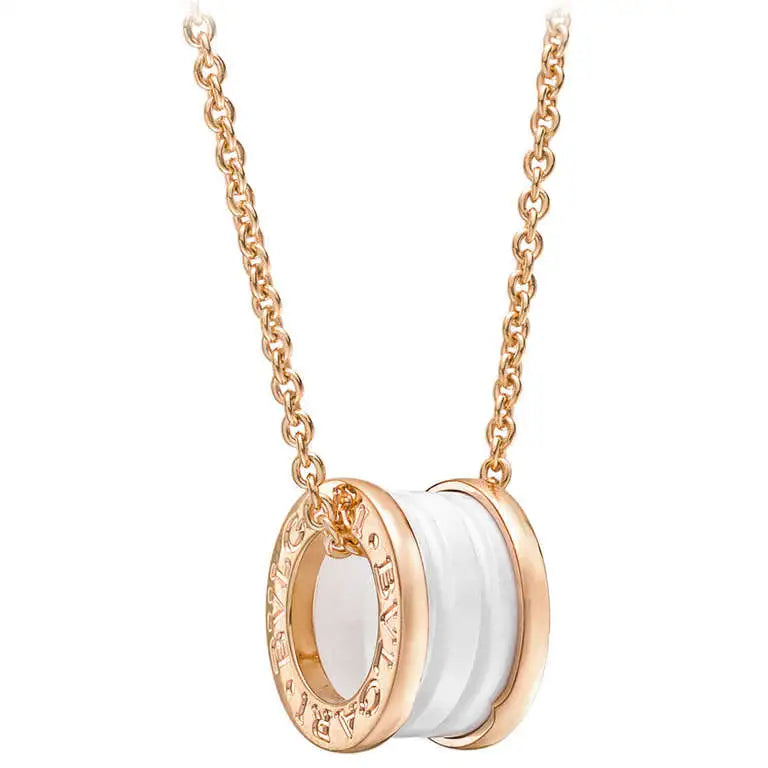 [⭐Sparkve]ZERO 1 WHITE CERAMIC PINK GOLD DIAMOND NECKLACE