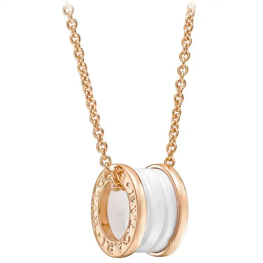 [⭐Sparkve]ZERO 1 WHITE CERAMIC PINK GOLD DIAMOND NECKLACE