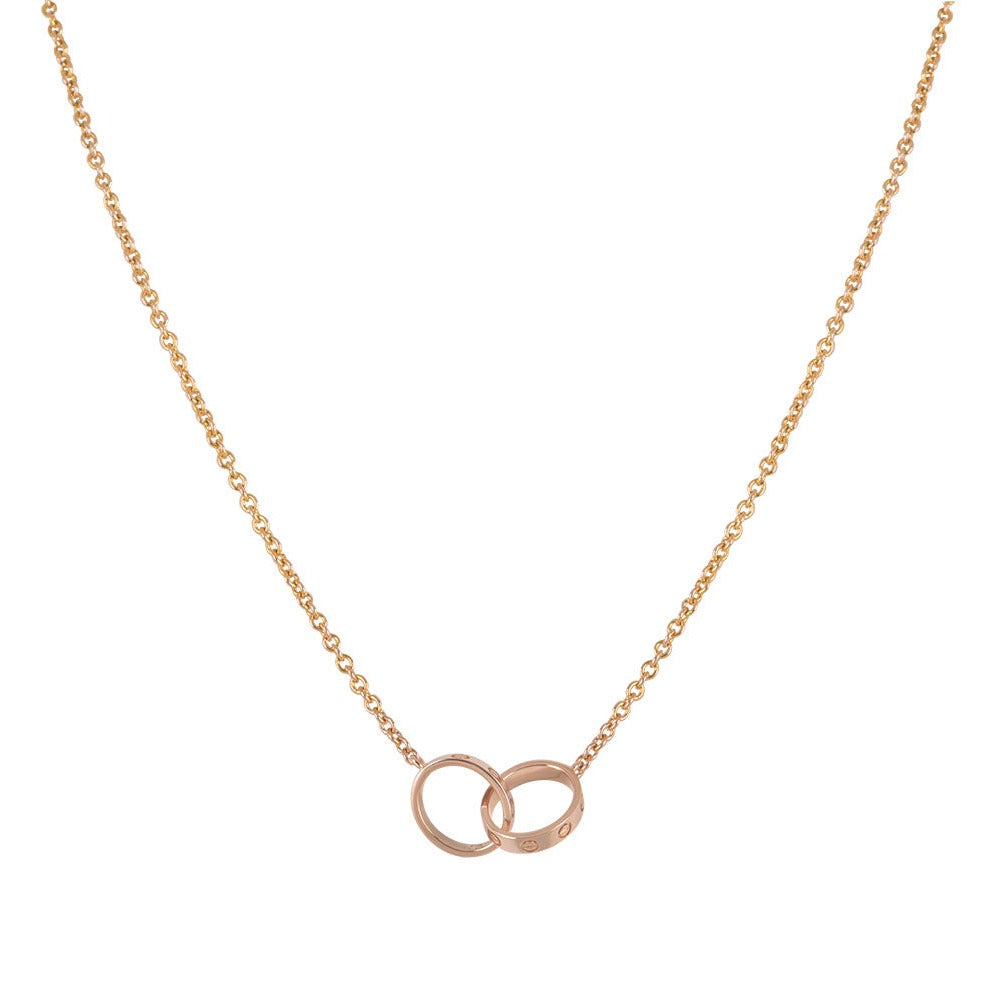 [⭐Sparkve]LOVE NECKLACE DOUBLE RING PINK GOLD