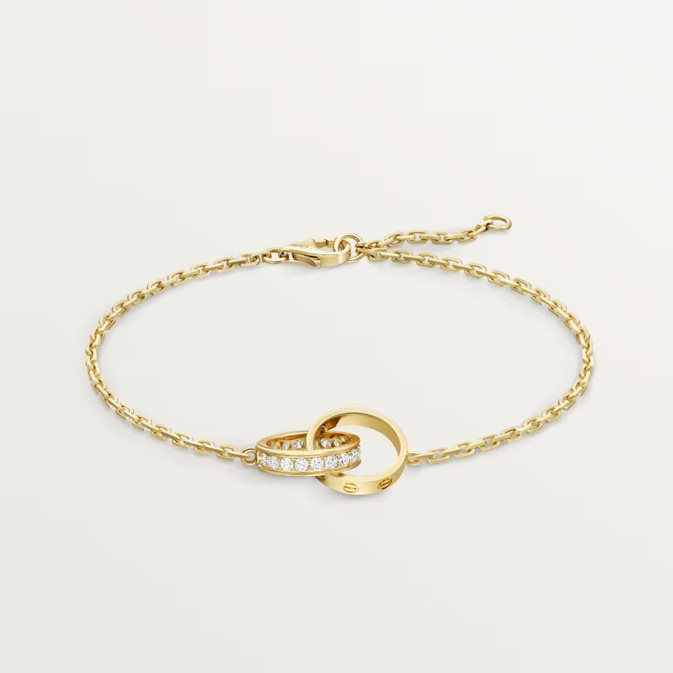 [⭐Sparkve]LOVE DOUBLE RING HALF DIAMOND BRACELET