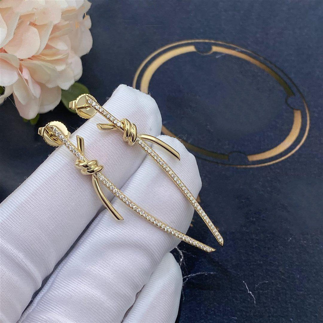 [⭐Sparkve Jewels]KNOT DROP EARRINGS IN YELLOW GOLD WITH DIAMONDS