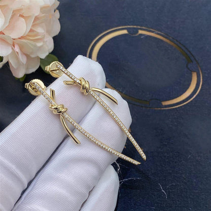 [⭐Sparkve Jewels]KNOT DROP EARRINGS IN YELLOW GOLD WITH DIAMONDS