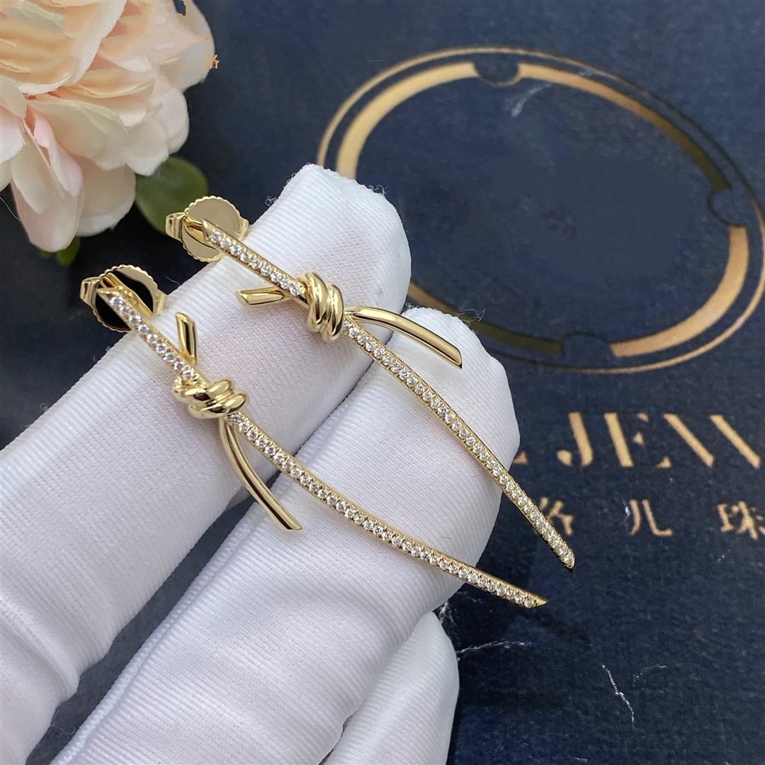[⭐Sparkve Jewels]KNOT DROP EARRINGS IN YELLOW GOLD WITH DIAMONDS