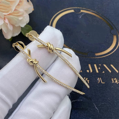 [⭐Sparkve Jewels]KNOT DROP EARRINGS IN YELLOW GOLD WITH DIAMONDS