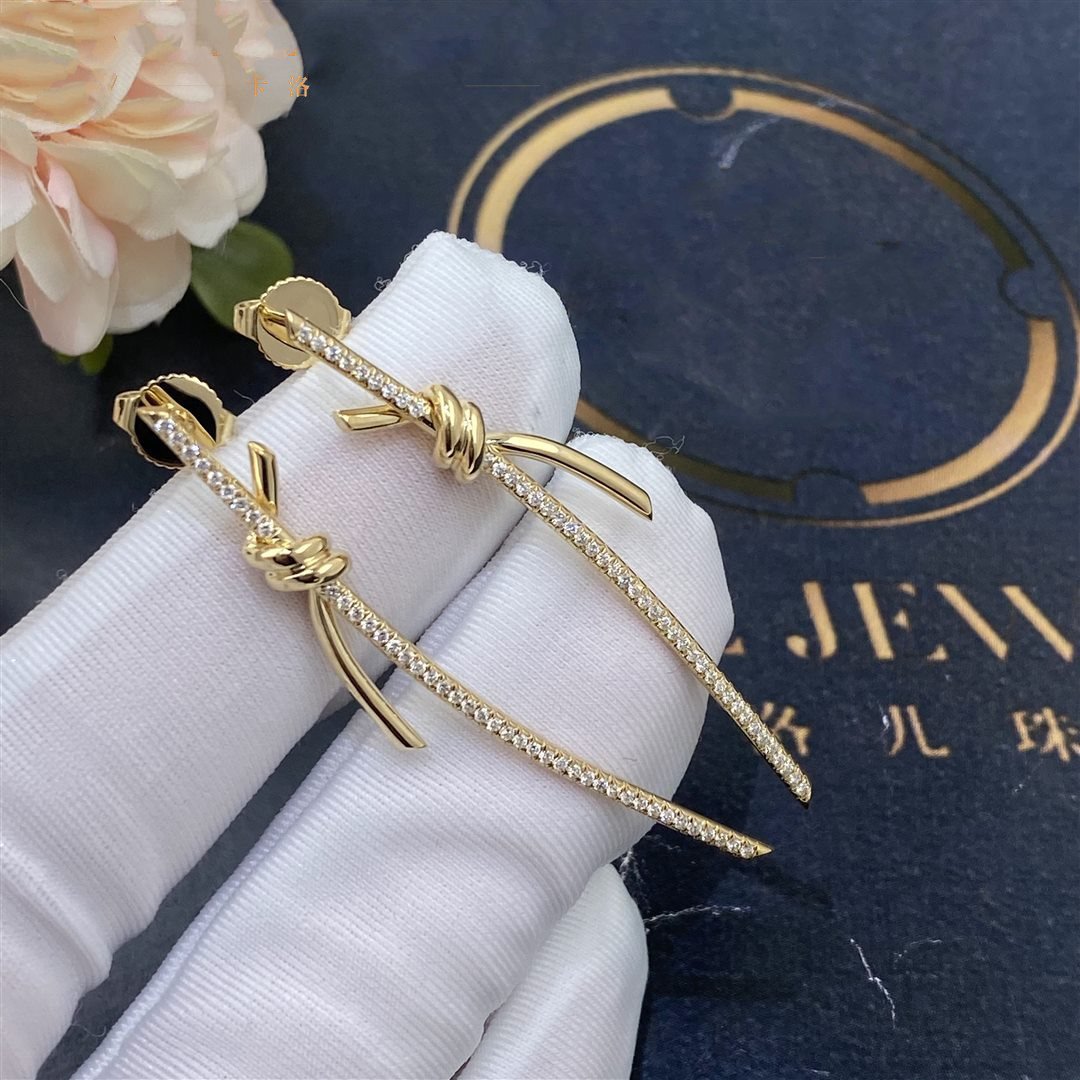 [⭐Sparkve Jewels]KNOT DROP EARRINGS IN YELLOW GOLD WITH DIAMONDS