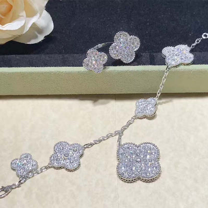 [⭐Sparkve]CLOVER 6 MOTIFS SILVER DIAMOND BRACELET