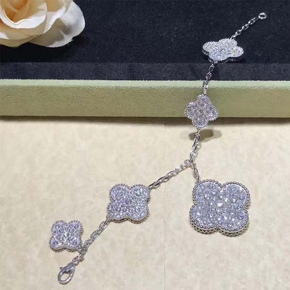 [⭐Sparkve]CLOVER 6 MOTIFS SILVER DIAMOND BRACELET