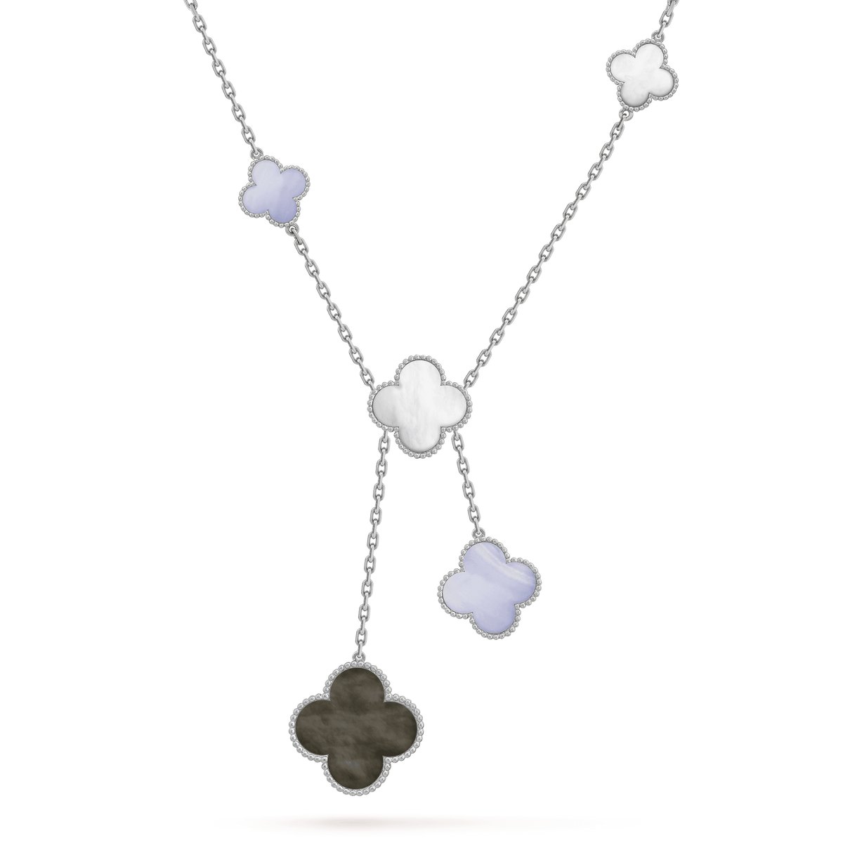 [⭐Sparkve]CLOVER MOP CHALCEDONY NECKLACE SILVER 6 MOTIF