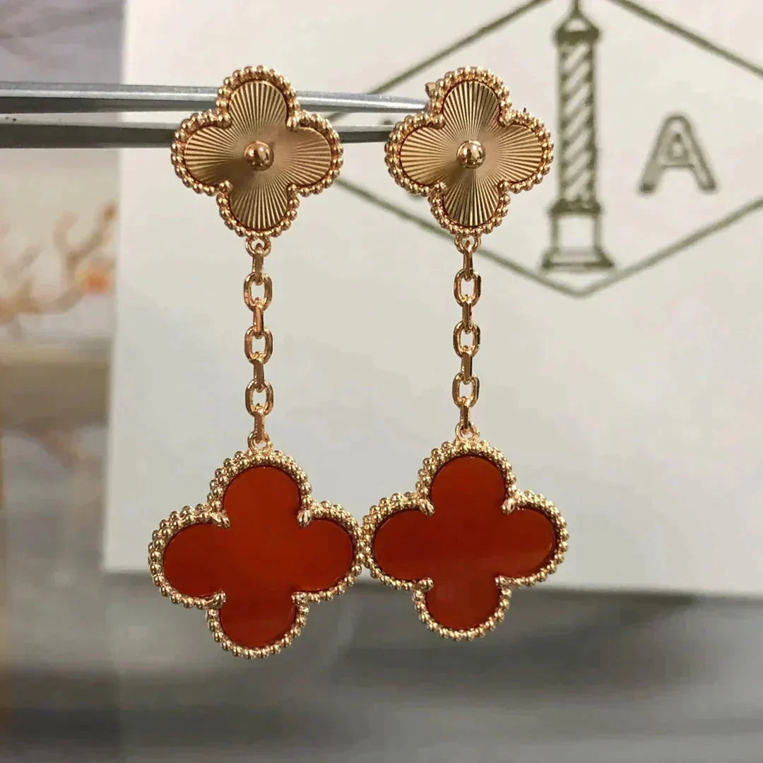 [⭐Sparkve]CLOVER 2 MOTIF  LASER CARNELIAN EARRINGS