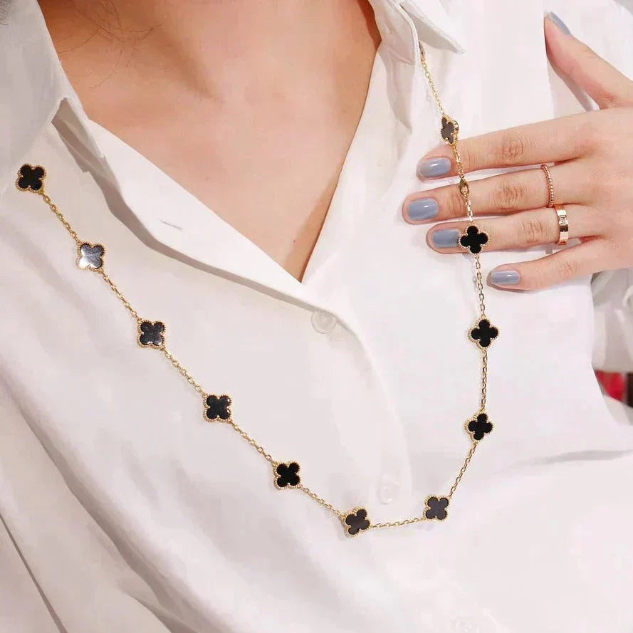 [⭐Sparkve]CLOVER 20 MOTIFS ONYX NECKLACE