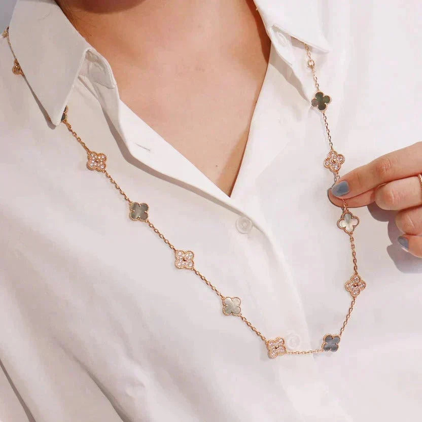 [⭐Sparkve]CLOVER 20 MOTIFS DARK MOP DIAMOND  NECKLACE