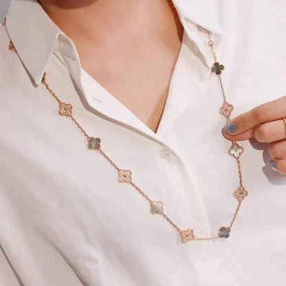 [⭐Sparkve]CLOVER 20 MOTIFS DARK MOP DIAMOND  NECKLACE