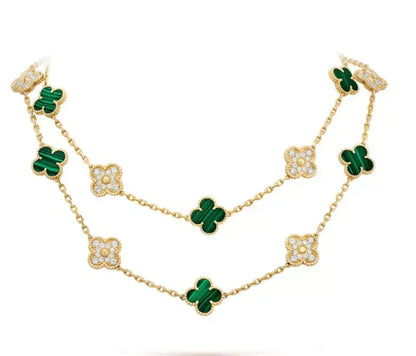[⭐Sparkve]CLOVER 20 MOTIFS MALACHITE DIAMOND NECKLACE