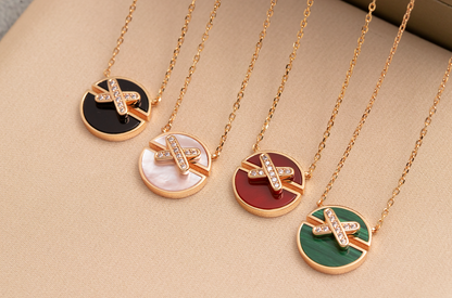 [⭐Sparkve]JEUX DE PINK GOLD DIAMOND NECKLACE
