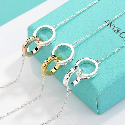 [⭐Sparkve Jewels]NECKLACE FEMALE DOUBLE RING DOUBLE CIRCLE COUPLE PENDANT