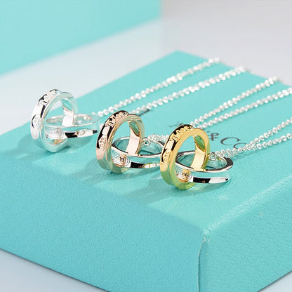 [⭐Sparkve Jewels]NECKLACE FEMALE DOUBLE RING DOUBLE CIRCLE COUPLE PENDANT